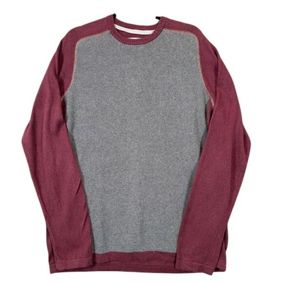 Eddie Bauer Merino Wool Blend Sweater with waffle knit Front Burgundy Gray XLT - Picture 1 of 13